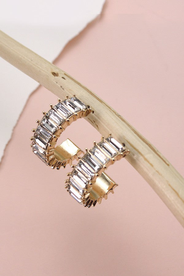 BAGUETTE RHINESTONE HOOP EARRING | 31E23463