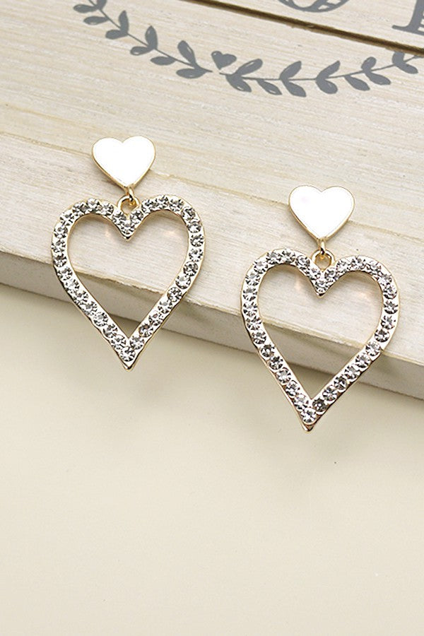 RHINESTONE HEART DROP EARRINGS | 31E23475