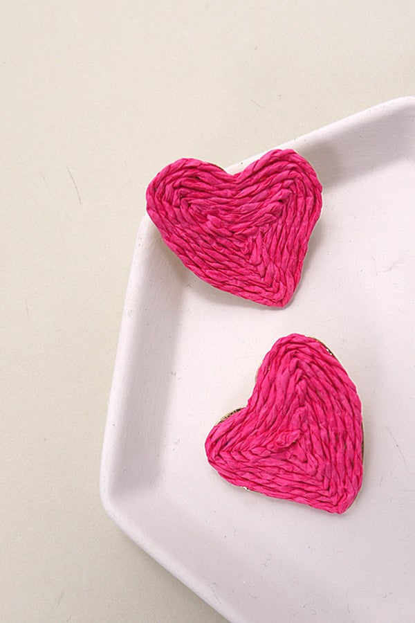 RAFFIA BOHO HEART STUD EARRINGS | 10E3021037