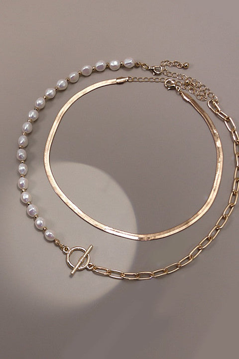 MIX PEARL LINK CHAIN MULTI LAYER NECKLACE | 10N3032438