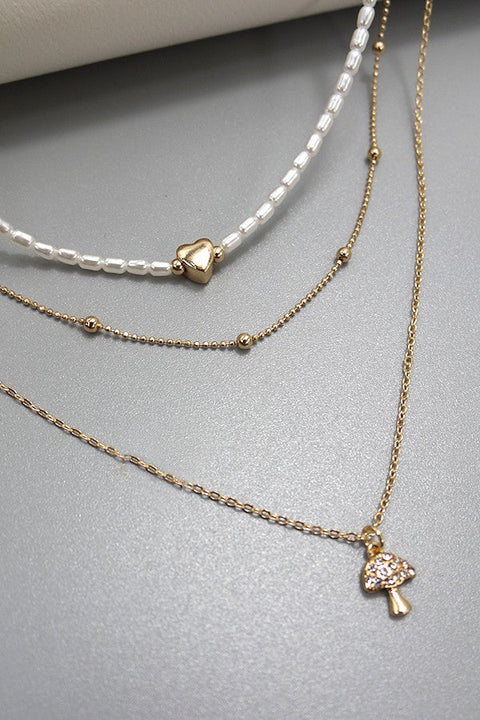 PEARL MULTI LAYER MUSHROOM PENDANT NECKLACE | 10N3032405