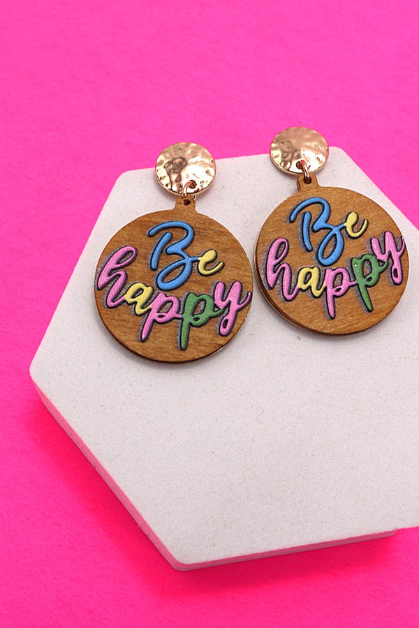 BE HAPPY GOLD WOOD EARRINGS | 80E623