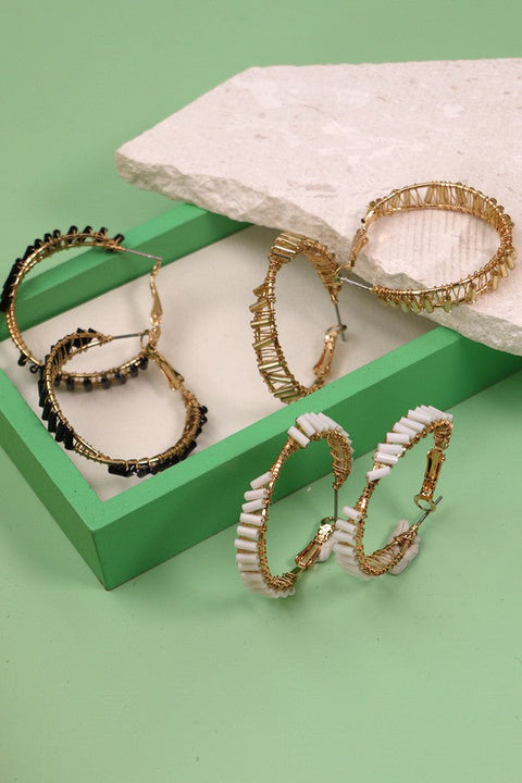 TWIST GLASS SEED BEAD WIRE HOOP EARRINGS | 10E3060155