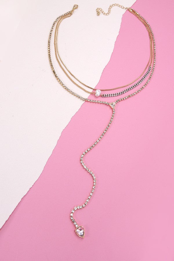 TRIPLE LAYER RHINESTONE Y NECKLACE 80N185 JOSSLYN COMPANY