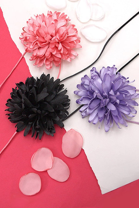 ROSETTE CHIFFON FLOWER FAUX LEATHER WRAP NECKLACE | 40N306