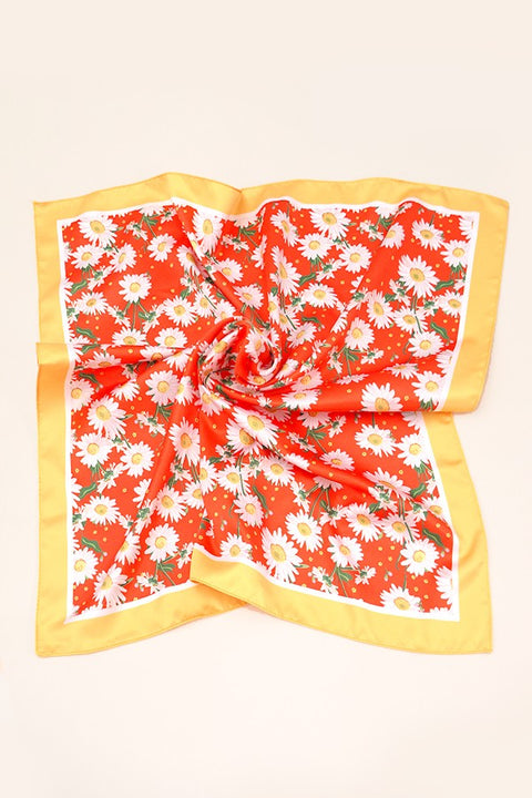 DAISY FLOWER  PRINT SILKY FEELING BANDANA SCARF | 40SC612