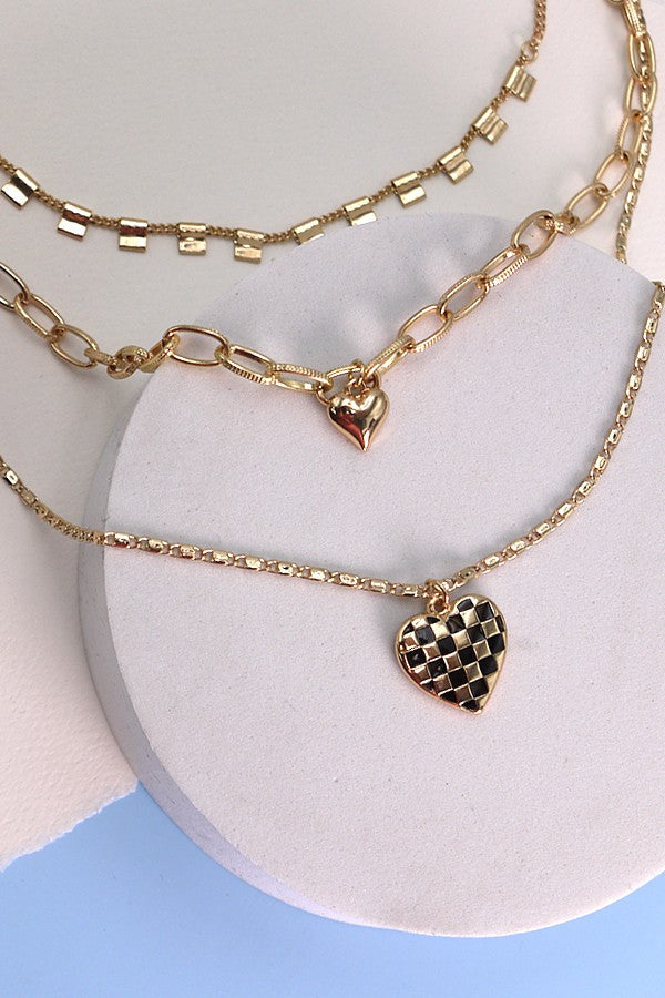 TRIPLE LAYER HEART CHARM NECKLACE | 80N224