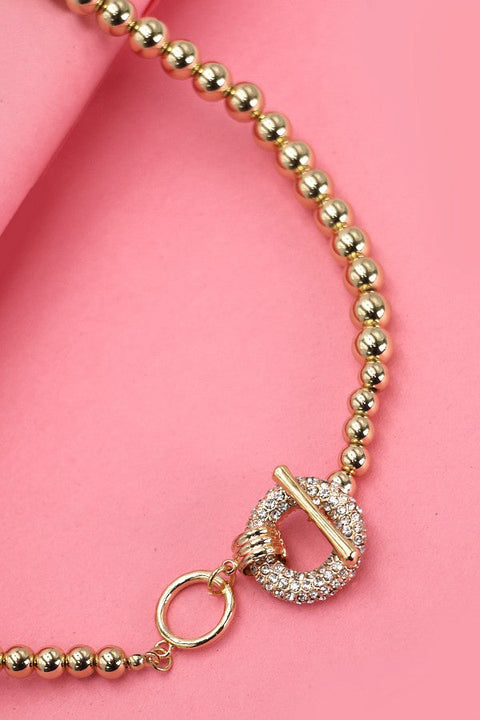 GOLD BEADED RHINESTONE TOGGLE NECKLACE | 10N3072922