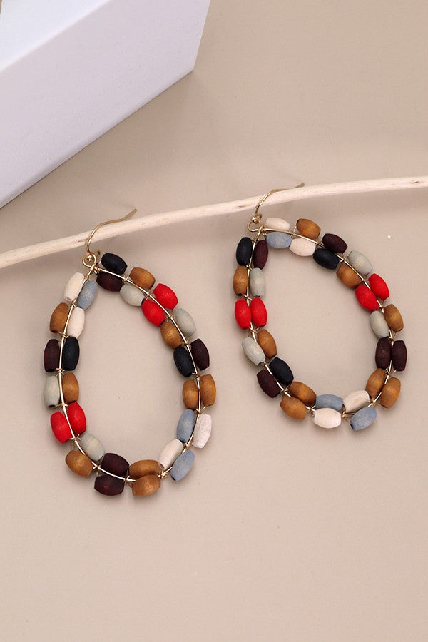 WOOD BEADED TEARDROP EARRINGS | 10E3072963