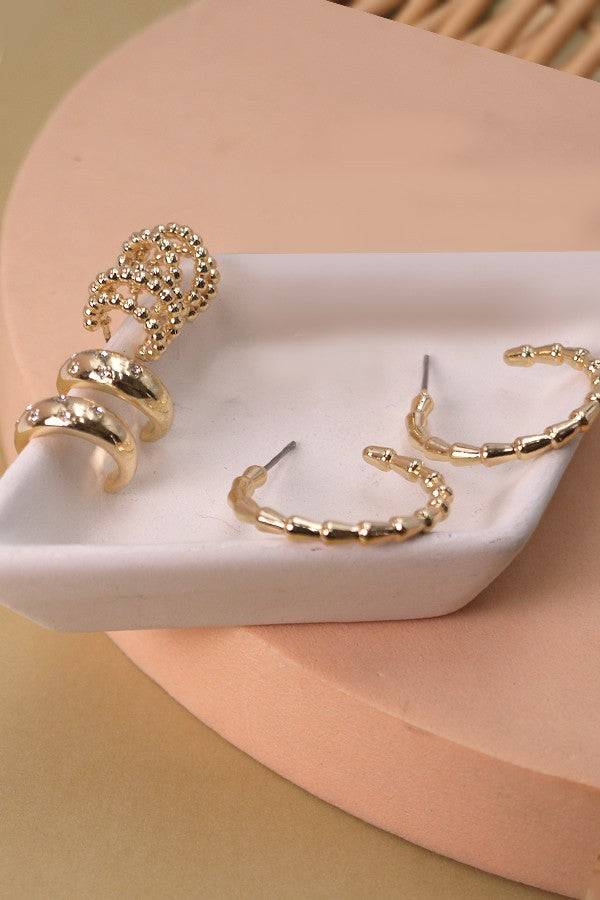 RHINESTONE MINI HOOP TRIO SET EARRINGS | 80E1427