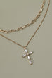 LAYERD GOLD CHAIN WITH RHINESTONE  STYLE CROSS | 80N317