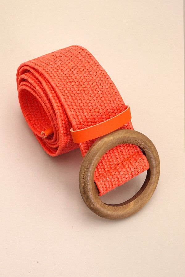 WOODEN BUCKLE WOVEN RATTAN STRETCH WAIST BELT | 40BT627 WOODEN BUCKLE WOVEN RATTAN STRETCH WAIST BELT | 40BT627