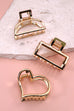 MINI GOLD RECTANGLE BOW HEART HAIR CLAW CLIPS | 40H713