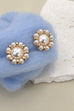 ROUND FLOWER PEARL STUD POST EARRINGS | 80E2352