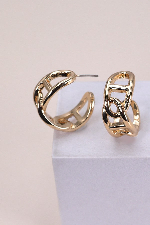 WIDE LINK CHAIN HOOP EARRINGS | 80E2342