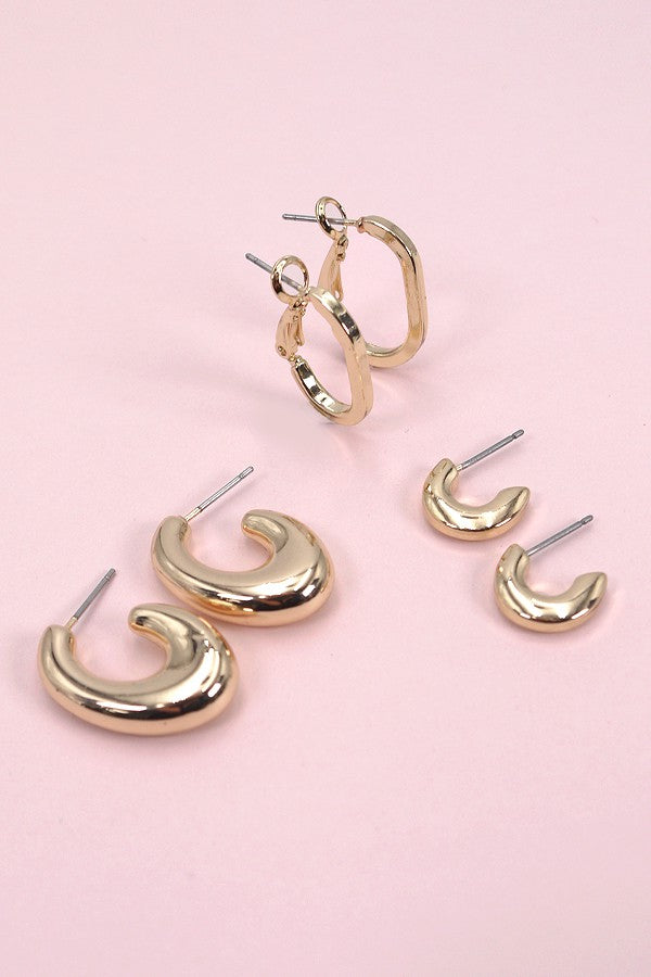 MINI TRIO U SHAPE HUGGIE HOOP EARRING SETS | 80E2376