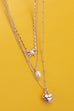 MULTI LAYER BOW PEARL HEART NECKALCE | 80N393