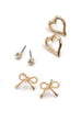 BOW HEART CHARM STUD TRIO EARRINGS | 80E2715