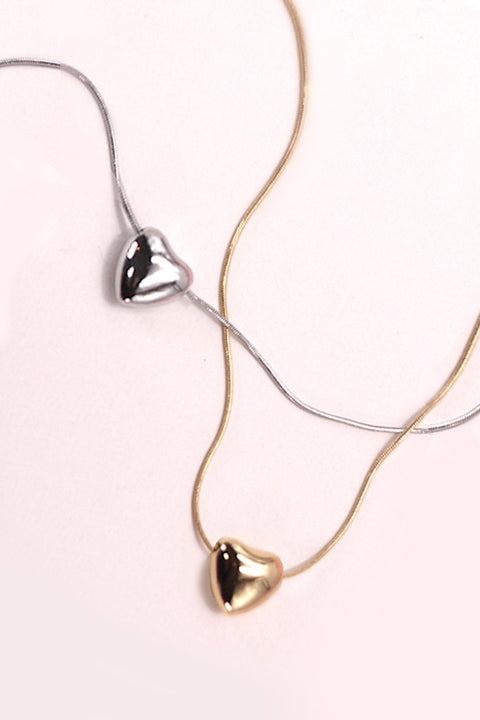 MINI PUFF HEART PENDANT SNAKE CHAIN NECKLACE | 80N503