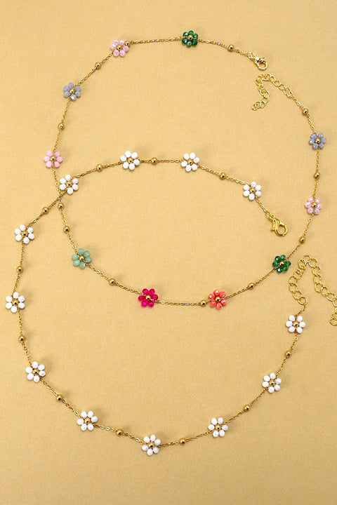 SUMMER MULTI BEADED FLOWER CHARM NECKLACE | 40NK308