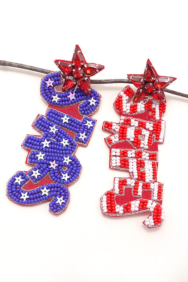 4TH OF JULY SEEDBEAD STARS STRIPE EARRINGS |  91E084137