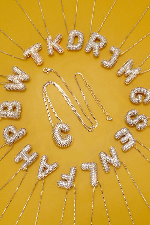 INITIAL PAVE RHINESTONE BUBBLE BALLOON NECKLACE | 80N751