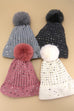 SEQUIN FAUX FUR POM POM BEANIE HAT | 40BN911