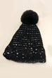 SEQUIN FAUX FUR POM POM BEANIE HAT | 40BN911