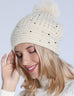 SEQUIN FAUX FUR POM POM BEANIE HAT | 40BN911