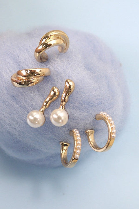 PEARL INTERWINED EARRING HUGGIE TRIO EARRINGS | 80E3840