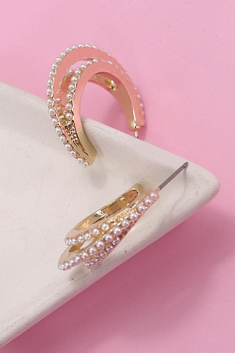 3 ROW PEARL HOOP EARRINGS | 31E24659