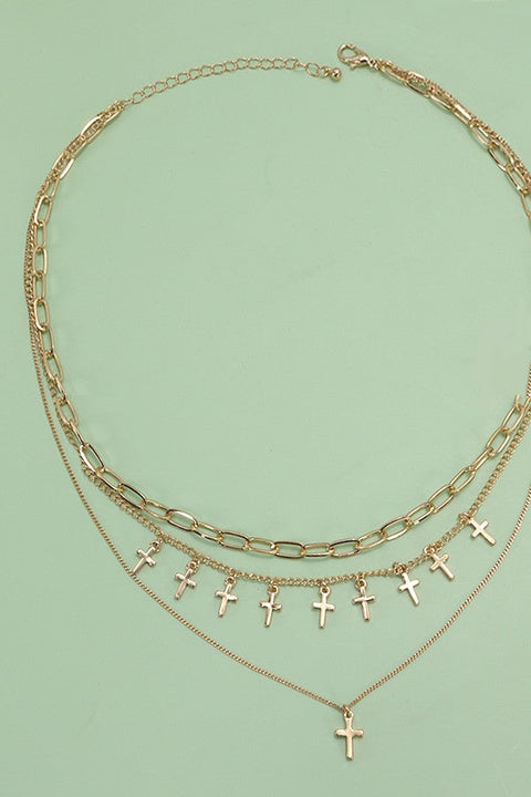 CROSS CHARM MULTI LAYER NECKLACE | 80N825