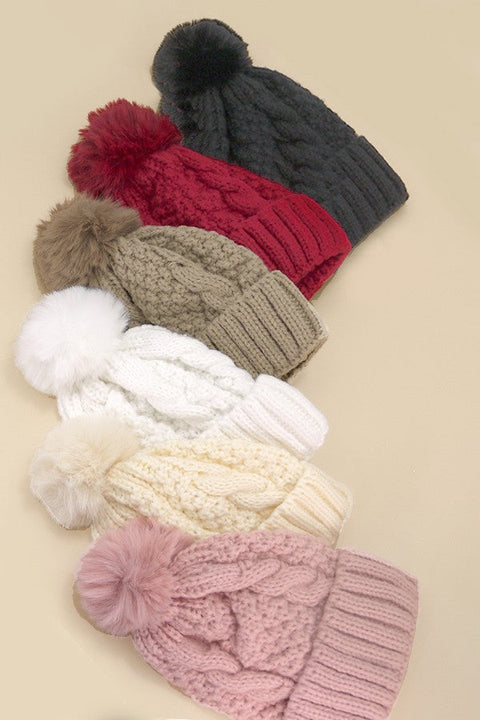 CLASSIC CABLE KNOT POM POM BEANIES HAT | 40BN912