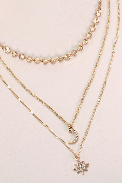 TRIO STAR MOON LAYERED NECKLACE | 80N880