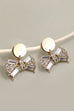 CLASSIC GOLD STUD RHINESTONE BOW DROP EARRINGS | 31E24816