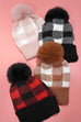 CHECKER SOFT PLUSH FAUX FUR POM POM BEANIE HAT | 40BN915