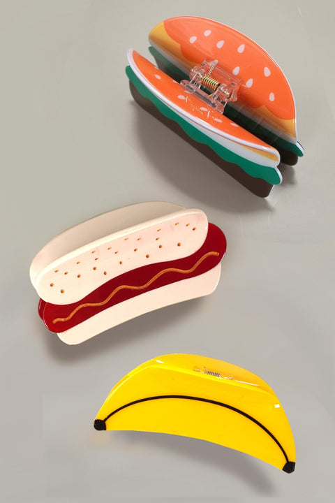 JUMBO LEMONADE BANANA HAMBURGER HAIR CLAW CLIPS | 40H843