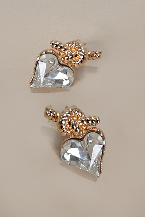 KNOT RHINESTONE HEART STUD EARRINGS | 80E5406