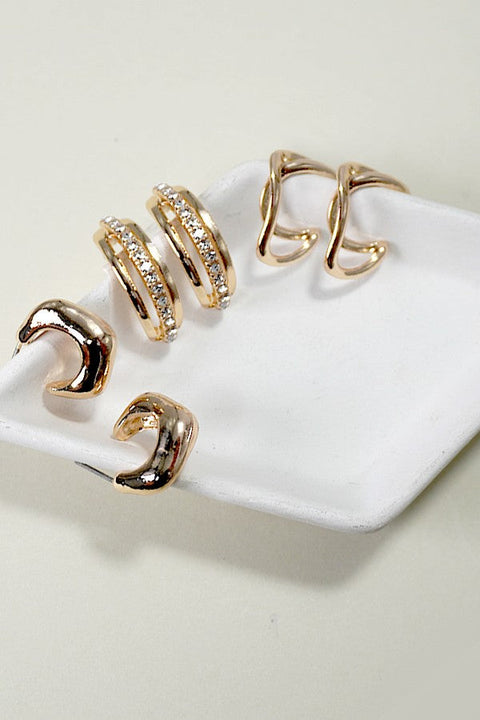 TRIO RHINESTONE HUGGIE HOOP EARRINGS SET OF 3 | 80E5383