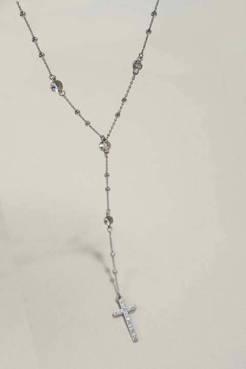 BOHO Y NECK RHINESTONE STATION CROSS NECKLACE | 80N1076