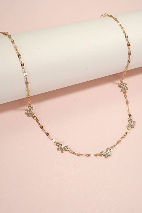 RHINESTONE BUTTERFLY STATION NECKLACE | 80N1045