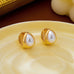 Chunky Gold & Pearl Teardrop Huggie Hoop Earrings | 80E63347