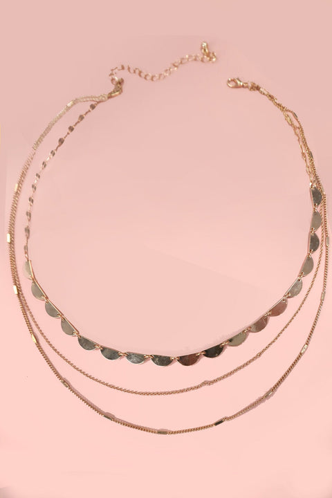 TRIPLE LAYER BIB CHAIN GOLD NECKLACE | 80N1097