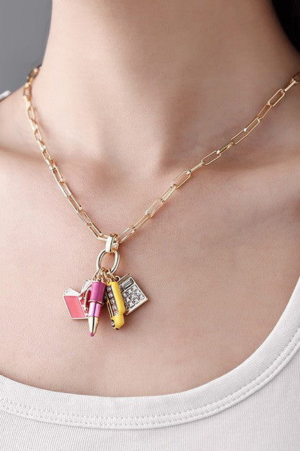 BACK TO SCHOOL TEACHER PENCIL BOOK CHARM NECKLACE | 40NK356