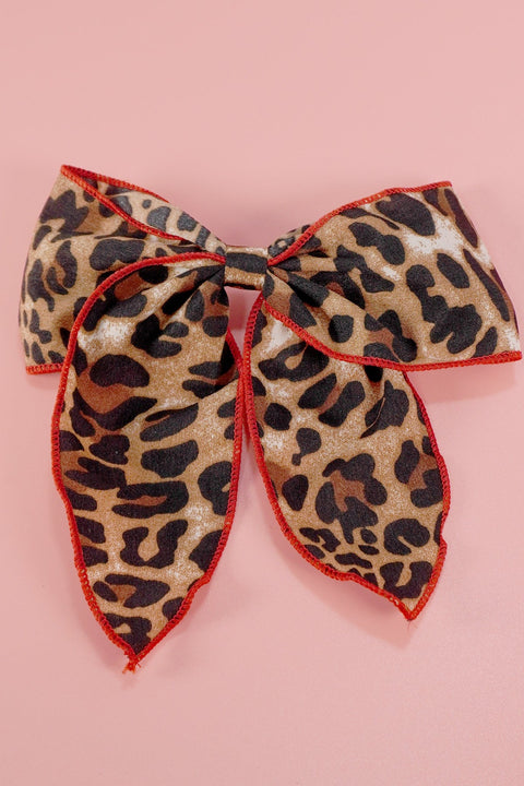 ANIMAL LEOPARD RED TRIM BOW HAIR CLIP | 40H860