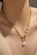 TITANIUM  STEEL NON-TARNISH PEARL GOLD NECKLACE | 40NK357