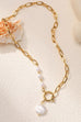 TITANIUM  STEEL NON-TARNISH PEARL GOLD NECKLACE | 40NK357