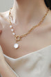 TITANIUM  STEEL NON-TARNISH PEARL GOLD NECKLACE | 40NK357