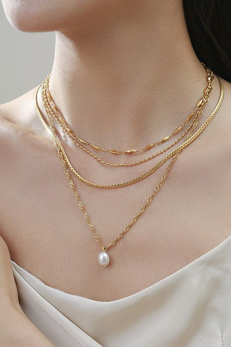 18K STAINLESS STEEL TARNISH FREE LAYERED NECKLACE | 40NK359