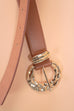 HAMMERED ROUND SHAPED FAUX LEATHER BUCKLE BELT | 40BT644